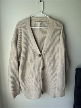 H&M Neutral Ribbed Button-Up Cardigan